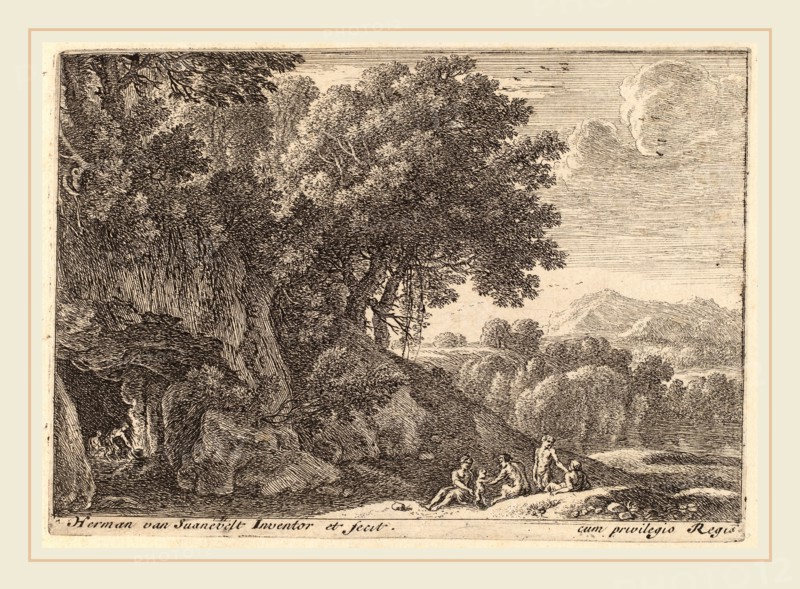 Herman van Swanevelt (Dutch, c. 1600-1655), Satyrs around a Fire, etching