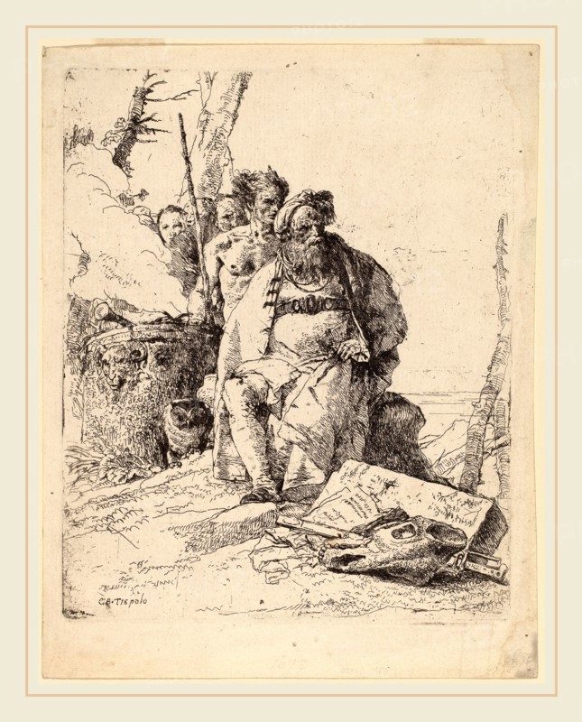 Giovanni Battista Tiepolo (Italian, 1696-1770), Seated Magician with Other Figures beside an Altar, etching