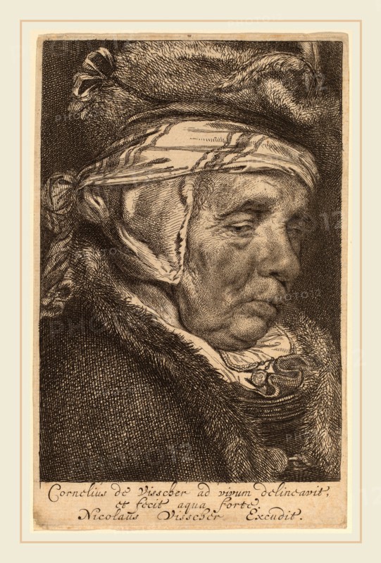 Cornelis Visscher (Dutch, 1629-1662), Head of an Old Woman (Visscher's Mother), etching and engraving