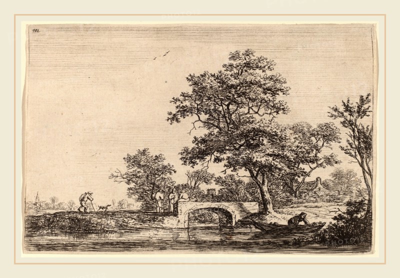 Anthonie Waterloo (Dutch, 1609-1610-1690), Four Men on a Stone Bridge, etching