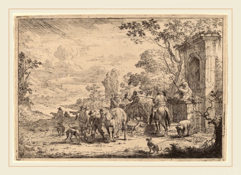 Peeter Bout (Flemish, 1658-1719), Huntsmen Resting, etching