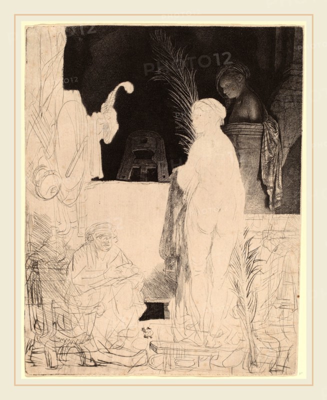 Rembrandt van Rijn (Dutch, 1606-1669), The Artist Drawing from the Model, c. 1639, etching, drypoint and burin