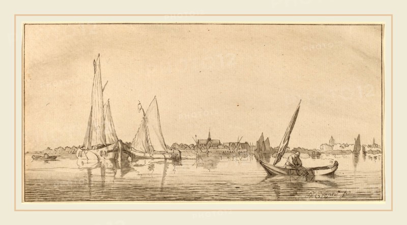 Cornelis Ploos van Amstel and Bernhard Schreuder after Pieter Coopse (Dutch, 1726-1798), River with Town, 1775, transfer technique with some roulette work