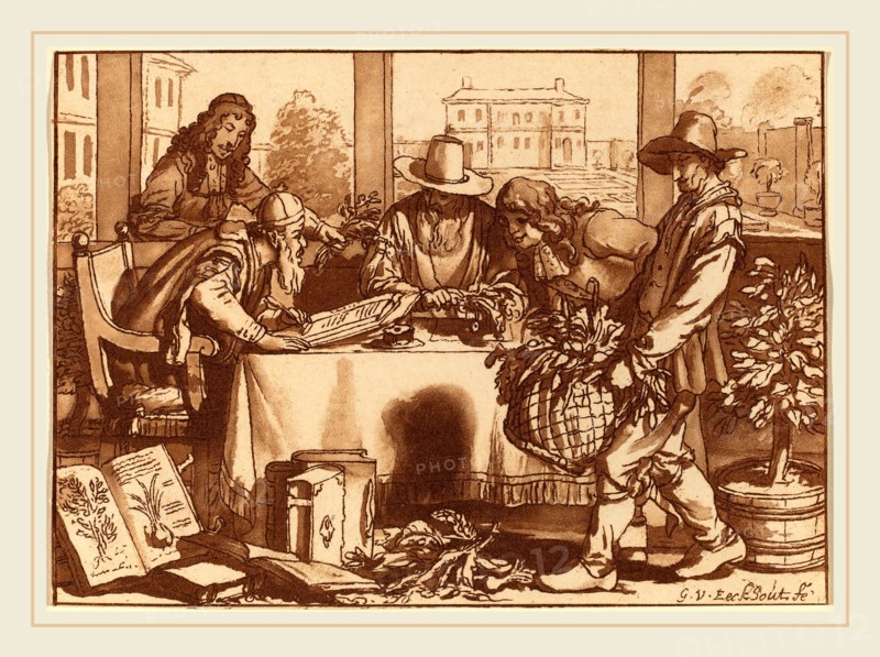 Cornelis Ploos van Amstel and Cornelis Brouwer after Gerbrand van den Eeckhout (Dutch, 1726-1798), Horticulturist, 1780, transfer technique in red-brown