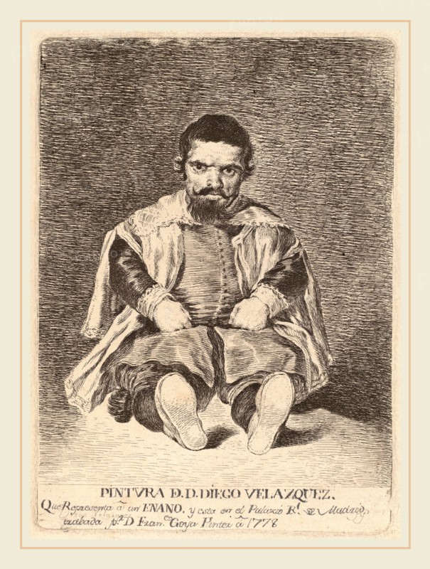 Francisco de Goya after Diego VelÃ¡zquez, Un enano (A Dwarf), Spanish, 1746-1828, 1778, etching [working proof]