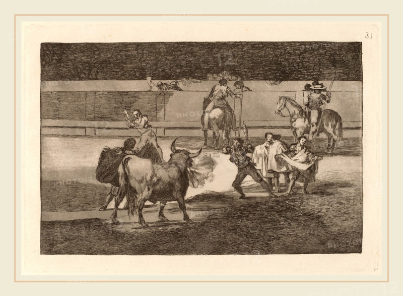 Francisco de Goya, Banderillas de fuego (Banderillas with Firecrackers), Spanish, 1746-1828, in or before 1816, etching, burnished aquatint, lavis, drypoint and burin [first edition impression]