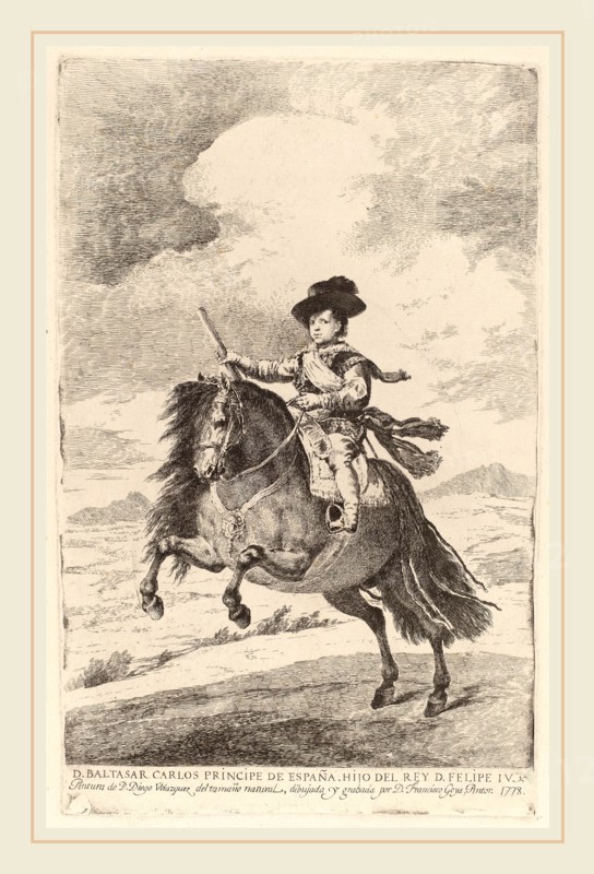 Francisco de Goya after Diego VelÃ¡zquez, Baltasar Carlos, Spanish, 1746-1828, 1778, etching and drypoint on heavy laid paper [first edition impression printed in the Calcografia in 1778-79]