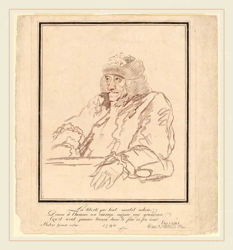 Jean Huber, Voltaire, Swiss, 1721-1786, 1790, stipple engraving in red