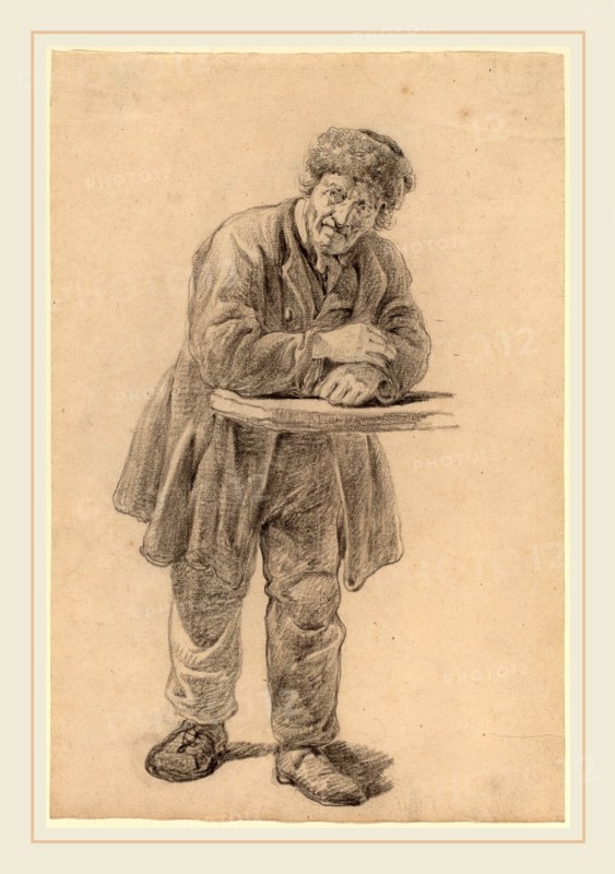 Charles Wesley Jarvis, Man Leaning on a Counter, American, probably 1812-1868, 1820s, black chalk, and graphite on laidpaper