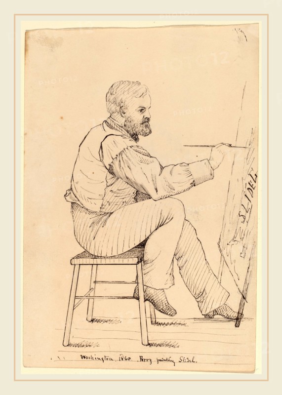 John Quincy Adams Ward, Sketch Class Series-E.W. Perry, American, 1830-1910, 1860, pen and brown ink over graphite on wove paper