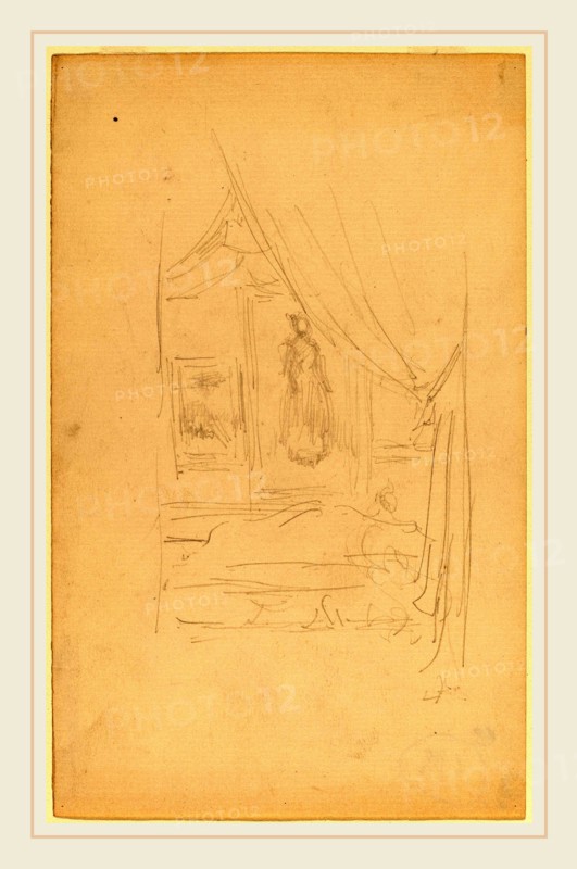 James McNeill Whistler, Sketch of Mrs. Godwin's Portrait when hung at the Society of British Artists, American, 1834-1903, 1886-1887, graphite on laid paper
