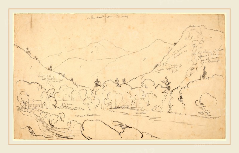 Thomas Cole, On the Road from Conway, American, 1801-1848, 1827-1828, pen and black ink over graphite on wove paper