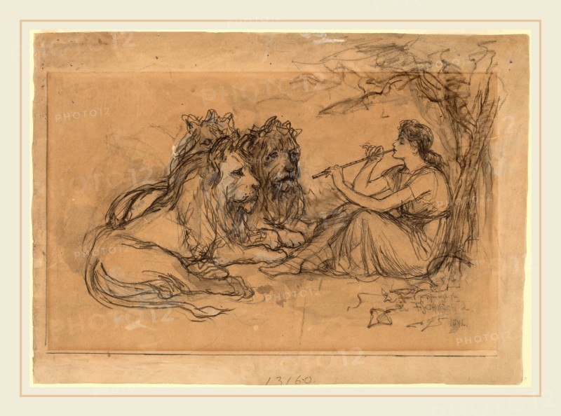 Frederick Stuart Church, Idyll, American, 1842-1924, 1886, graphite with gray wash and white heightening on brown paper
