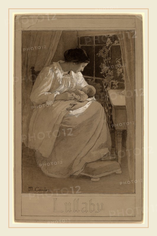 Maude Alice Cowles, Lullaby, American, 1871-1905, c. 1890, pen and black ink with gray and white wash on graypaper-surfaced cardboard