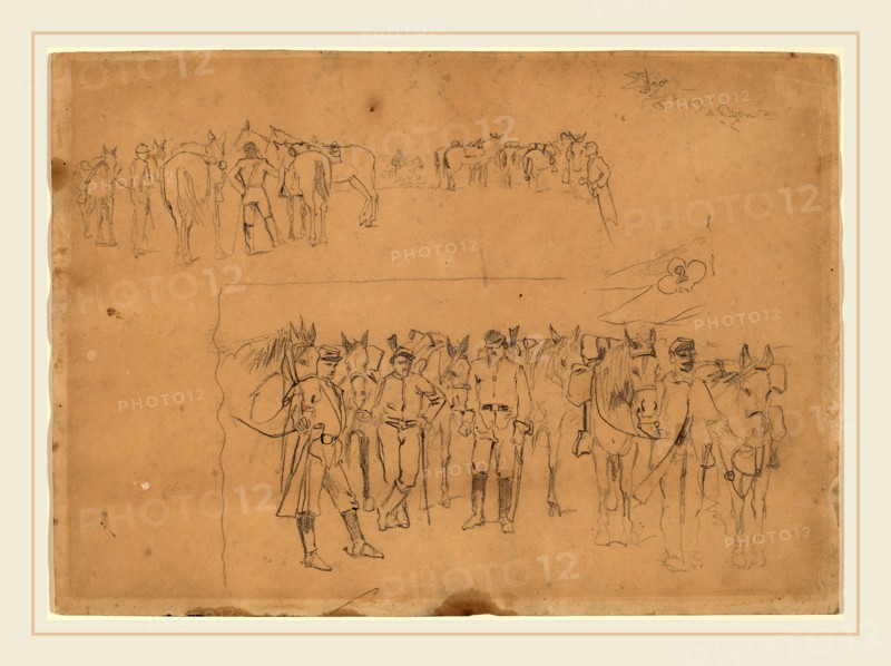 Winslow Homer, Officers and Horses at Rest, American, 1836-1910, 1862-1865, graphite on wove paper