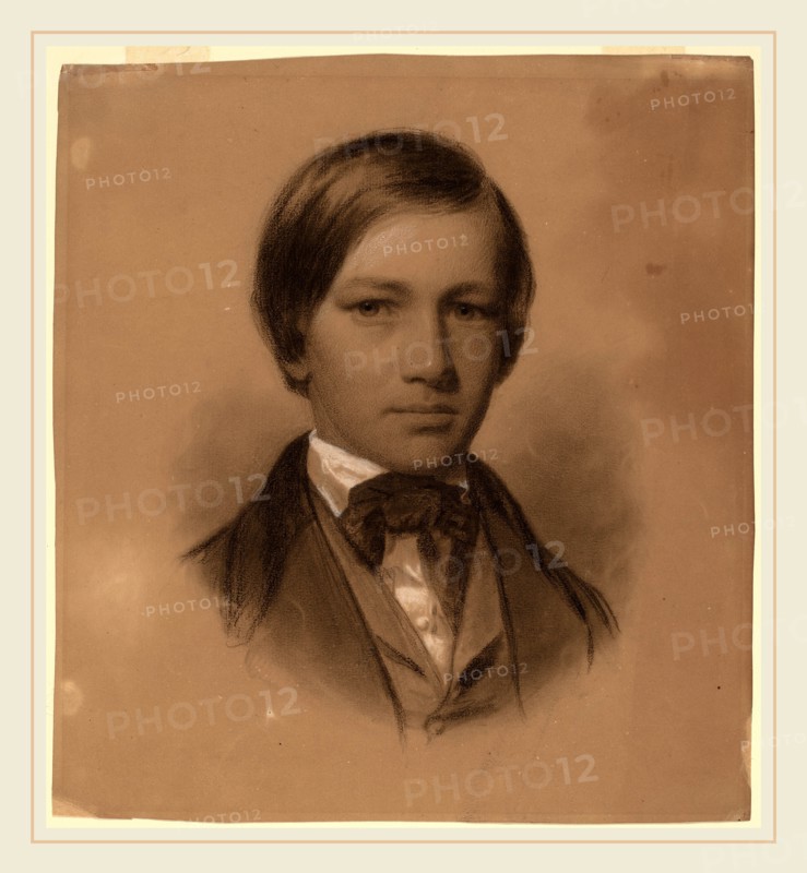 Eastman Johnson, Portrait of a Young Man, American, 1824-1906, black and white chalk