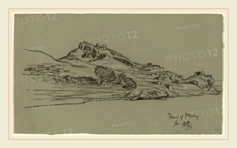 Elihu Vedder, Tmui of Ptolemy, American, 1836-1923, 1890, black crayon on green wove paper