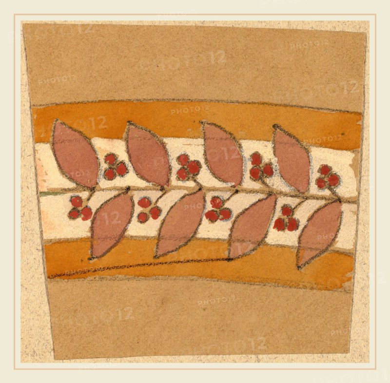 Charles Sprague Pearce, Study for a Border Design, American, 1851-1914, 1890-1897, gouache, graphite, and conté crayon on tan wove paper