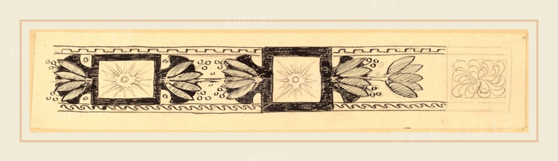 Charles Sprague Pearce, Study for a Border Design, American, 1851-1914, 1890-1897, pen and black ink and conté crayon on gray wove paper