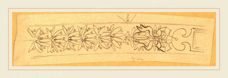 Charles Sprague Pearce, Study for a Border Design, American, 1851-1914, 1890-1897, graphite on gray wove paper