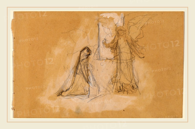 Charles Sprague Pearce, Study of a Figure from Behind [recto], American, 1851-1914, 1890-1897, graphite heightened with white on tan wove paper