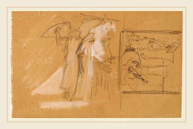 Charles Sprague Pearce, Studies for a Panel, American, 1851-1914, 1890-1897, graphite heightened with white on tan wove paper