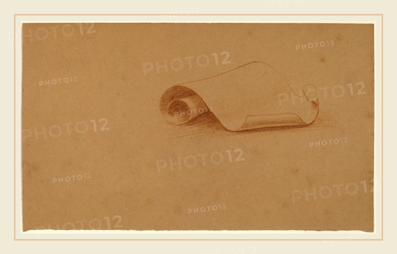 Charles Sprague Pearce, Study of a Scroll, American, 1851-1914, 1890-1897, brown pencil on wove paper