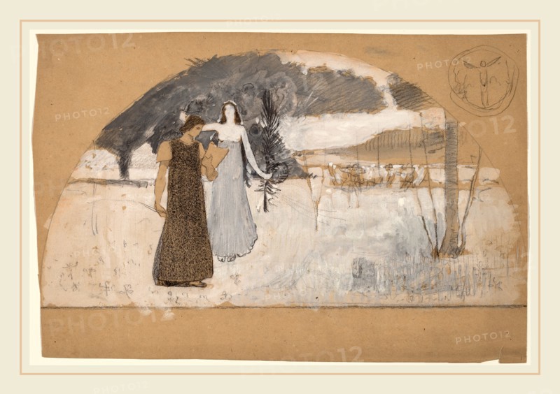Charles Sprague Pearce, Studies for Lunettes, American, 1851-1914, 1890-1897, gouache, black conté crayon, and graphite on tan wove paper