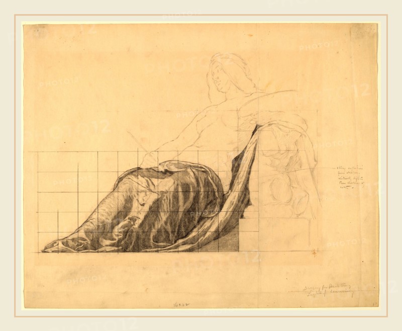 Kenyon Cox, Drapery Study for Reclining Female Study for "Painting", American, 1856-1919, graphite on laid paper, squared with graphite