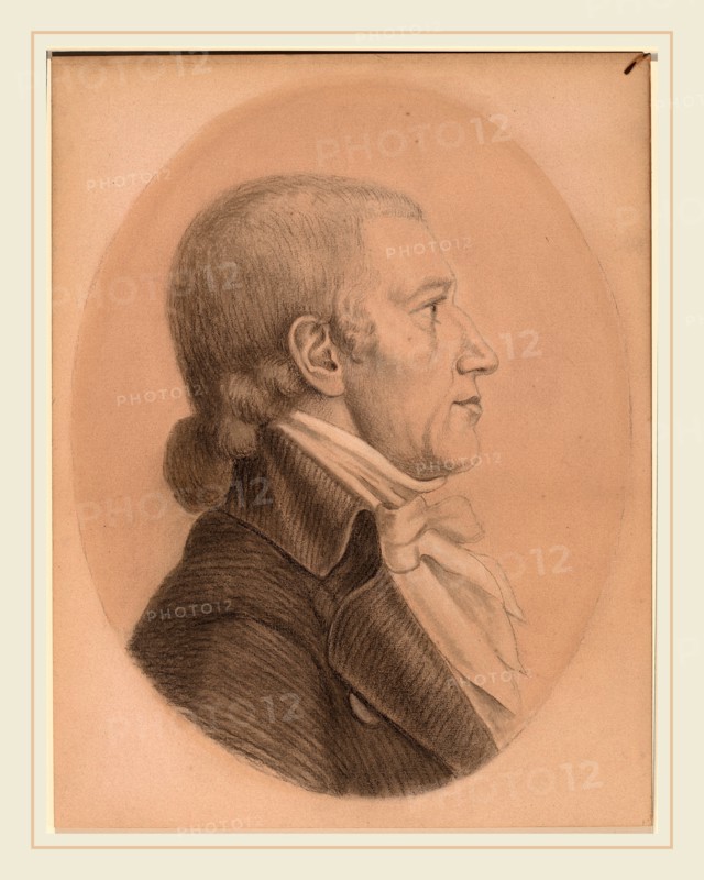 after Charles-Balthazar-Julien-Févret de Saint-Mémin, Daniel Kemper, black chalk heightened with white on pink laid paper