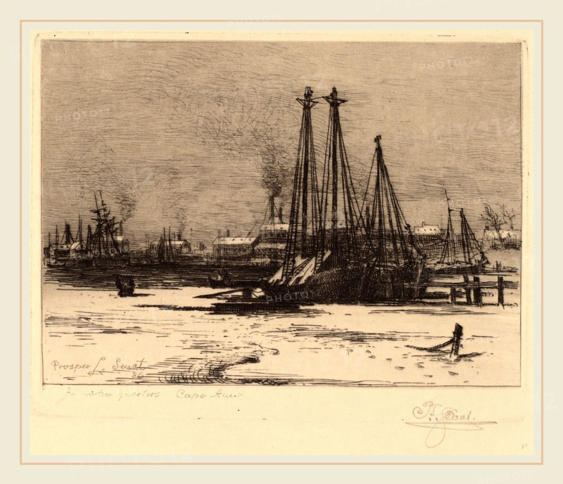 Prosper Louis Senat, Winter Quarters-Cape Ann, American, 1852-1925, 1886, etching in black on imitation Japan paper