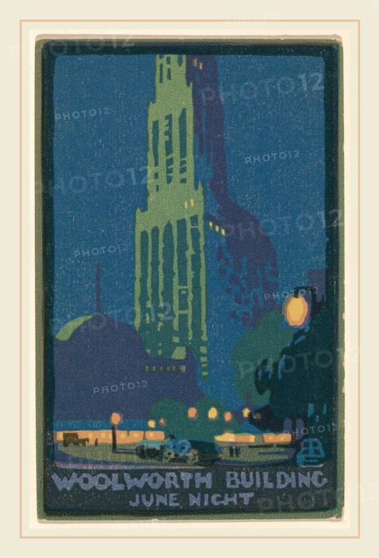 Rachael Robinson Elmer, Woolworth Building June Night, American, 1878-1919, 1916, halftone offset lithograph