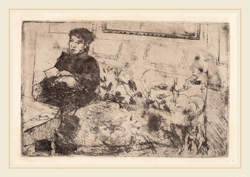 Mary Cassatt, Interior: On the Sofa, American, 1844-1926, c. 1883, soft-ground etching on cream wove paper