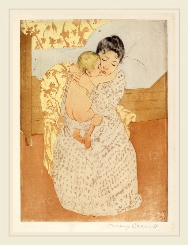 Mary Cassatt, Maternal Caress, American, 1844-1926, c. 1891, color drypoint and soft-ground etching on cream wove paper