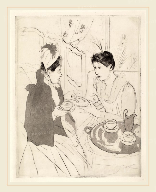 Mary Cassatt, Afternoon Tea Party, American, 1844-1926, 1890-1891, drypoint and aquatint in black on wove paper