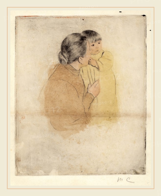 Mary Cassatt, Peasant Mother and Child, American, 1844-1926, c. 1894, drypoint (with color applied by monotype?)