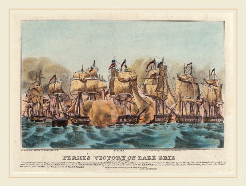 Napoleon Sarony, Perry's Victory on Lake Erie, Canadian, 1821-1896, hand-colored lithograph