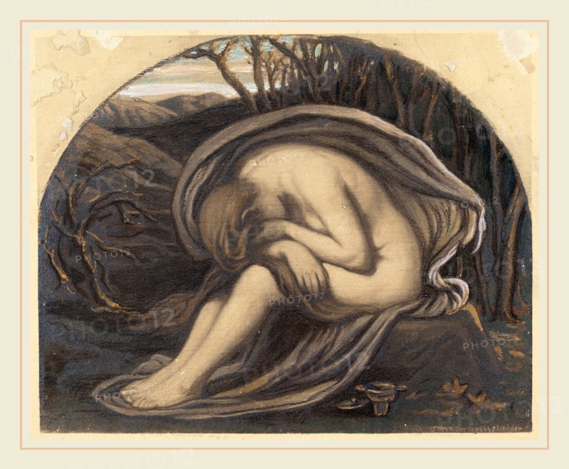 Elihu Vedder, The Magdalene, American, 1836-1923, c. 1884, crayon, gouache, gold paint, and graphite over silver gelatin developed-out print mounted to board