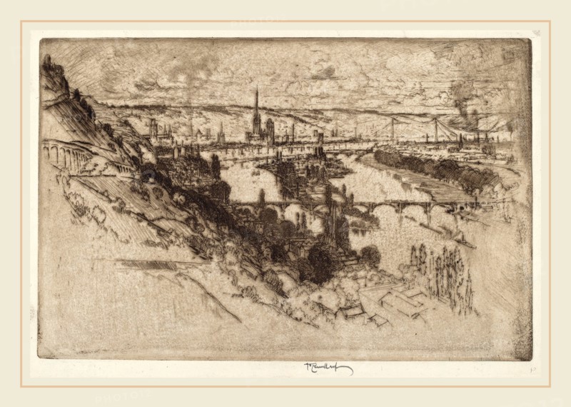 Joseph Pennell, Rouen, from Bon Secours, American, 1857-1926, 1907, etching
