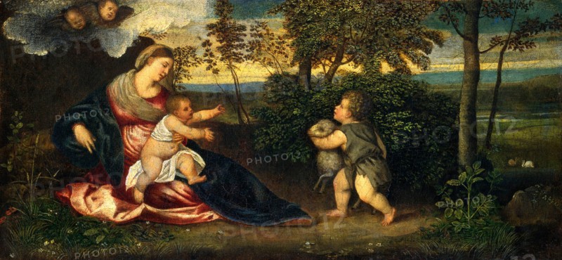 Polidoro Lanzani, Madonna and Child and the Infant Saint John in a Landscape, Italian, 1515-1565, 1540-1550, oil on canvas