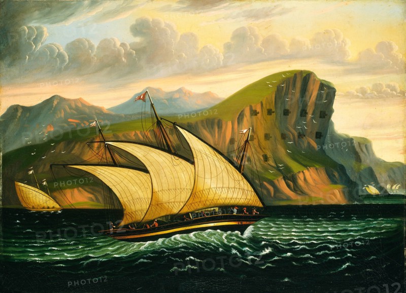 Thomas Chambers, Felucca off Gibraltar, American, 1808-1866 or after, mid 19th century, oil on canvas