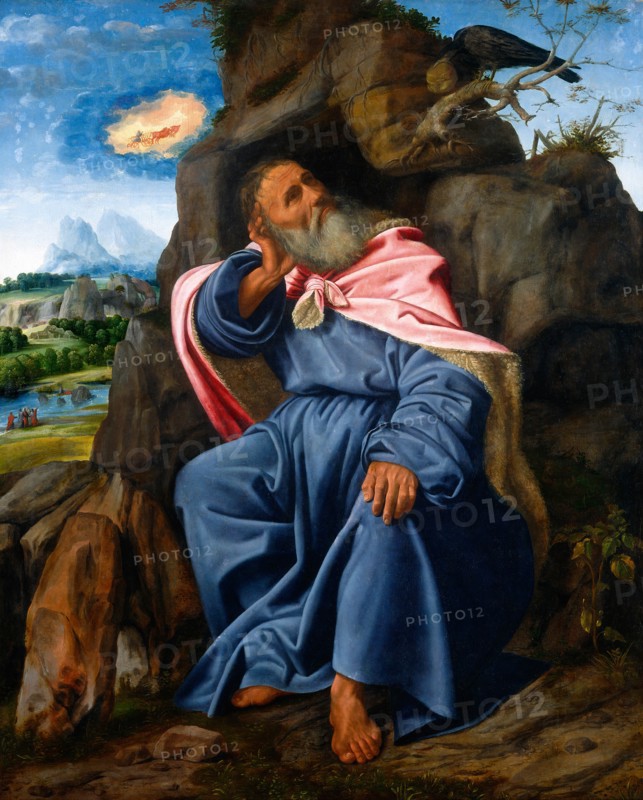 Giovanni Girolamo Savoldo (Italian, c. 1480-1548 or after), Elijah Fed by the Raven, c. 1510, oil on panel transferred to canvas