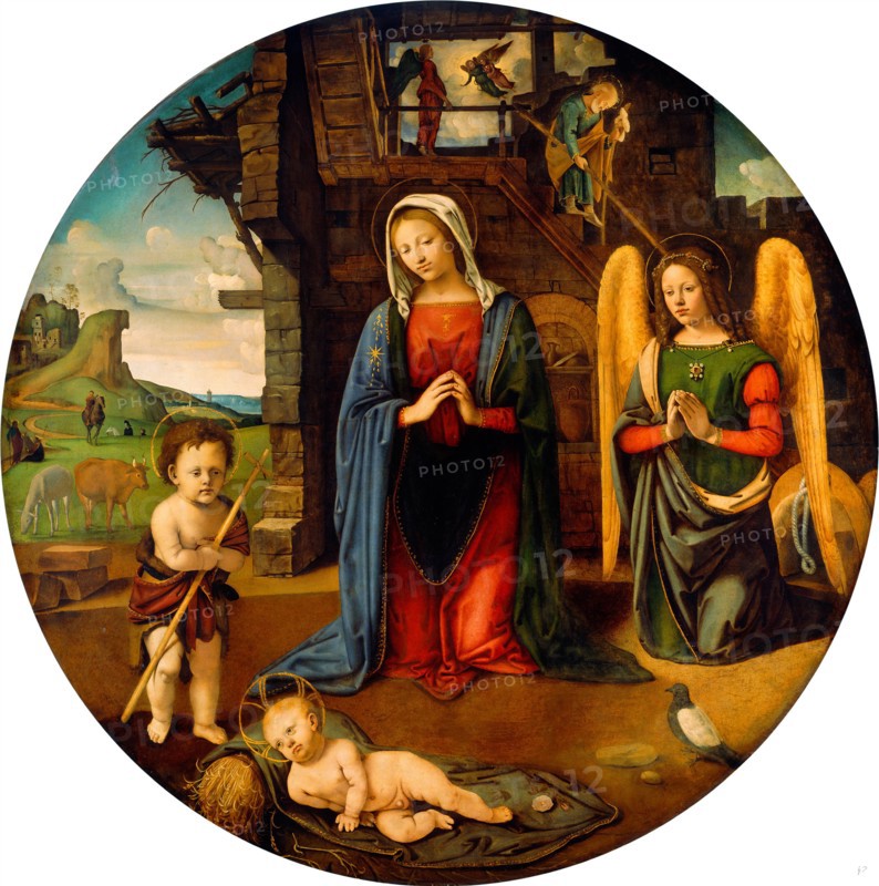 Piero di Cosimo, The Nativity with the Infant Saint John, Italian, 1462-1521, c. 1500, oil on canvas