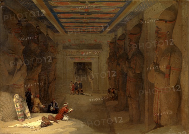 The Hypostyle Hall of the Great Temple at Abu Simbel, Egypt Signed and dated in brown, lower left: "David Roberts R.A. 1849", David Roberts, 1796-1864, British