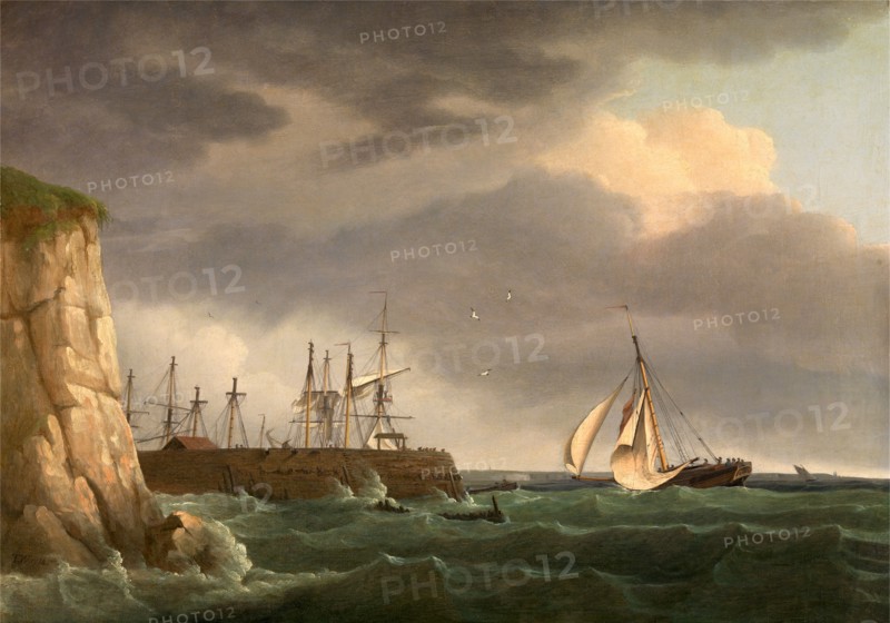 A Ship Running into Harbour with Other Craft at a Jetty Signed and dated, lower left: "T. W. 1788", Thomas Whitcombe, 1763-after 1824, British
