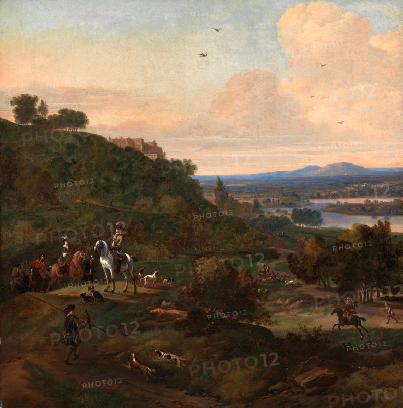 Heron Hawking below Stirling Castle Hawking Scene SIgned, lower left: "JWyck [monogram]", Jan Wyck, ca. 1645-1700, Dutch