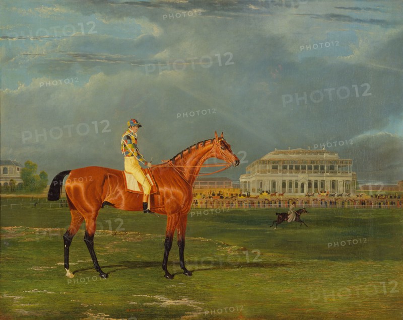 Memnon, with William Scott Up Memnon with William Scott Up on Doncaster Racecourse Memnon with W. Scott up, on Doncaster Racecourse Inscribed in red paint, lower left center: "MEMNON" Signed and dated in red paint, lower right: "J. F. Herring. 1825", John Frederick Herring, 1795-1865, British