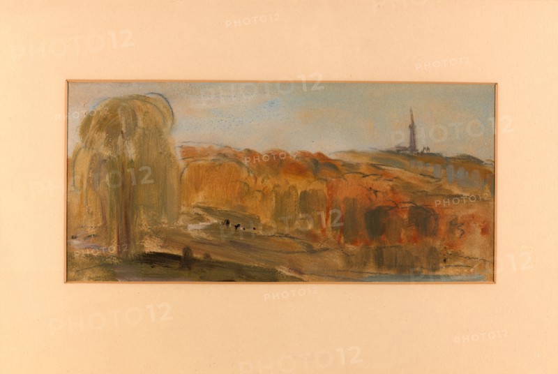 Sunny Landscape with Trees and Monument on a Hill, unknown artist, 19th century, British