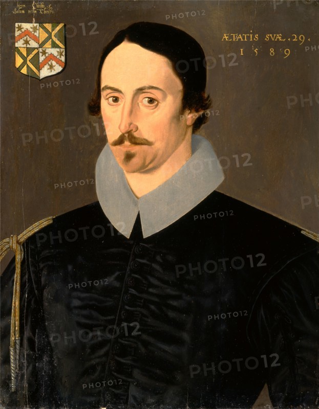 An Unknown Man, Aged 29, Possibly of the Kempe Family Inscribed in yellow paint, upper left: "[illegible]" Dated in yellow paint, upper right: "AETATIS SUAE. 29. 1589", unknown artist, 16th century, British