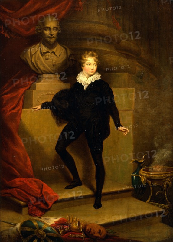 Master Betty as Hamlet, before a bust of Shakespeare, James Northcote, 1746-1831, British